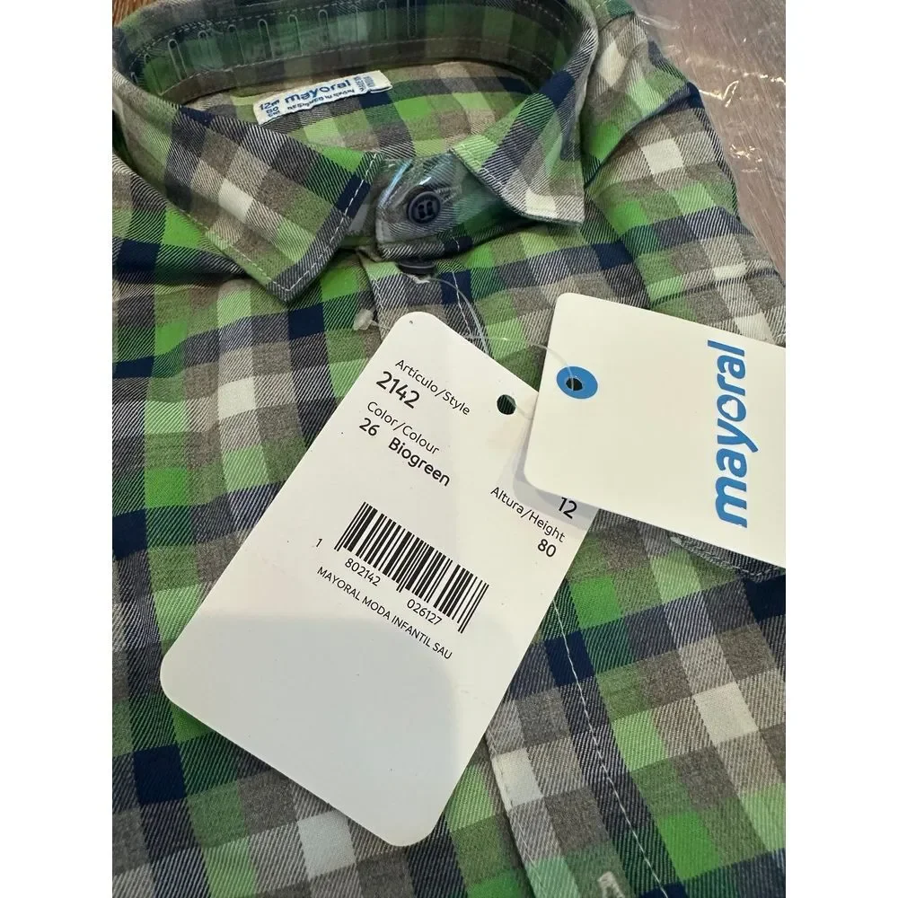 NWT Mayoral collar green plaid top 12‎ mos
